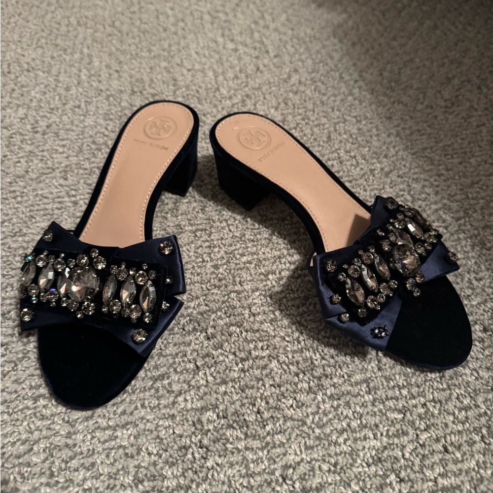 Tory Burch Dark Blue Embellished low Heels